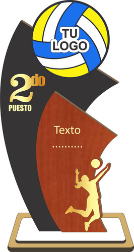 Trofeos De Voley Mdf 40cm, 30cm, 25cm Pack 27 Unidades Negro Y Cedro