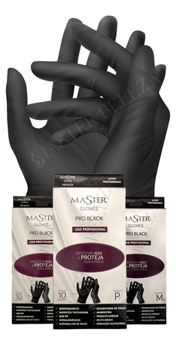 Luvas Em Látex Master Gloves Pro Black 10 Unidades Tamanho P Cor Preto Tamanho Pequeno