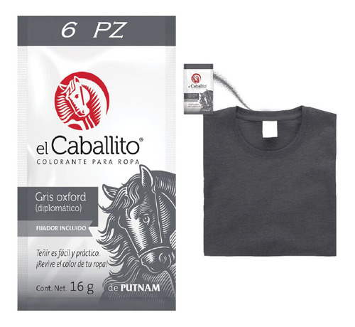 Colorante Caballito Teñir Telas Ropa Gris Oxford (6pz)