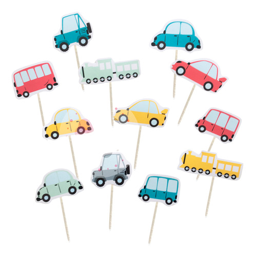 Pinchos Para Cupcakes X12 Autos Transportes Toppers 