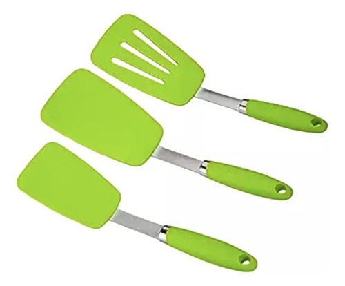 Kit Volteadores Espátulas De Silicona Resistente Al Calor Color Verde Lima