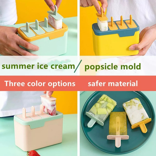 Molde De 4 Piezas Paletas Para Helado, Reutilizables Rosa