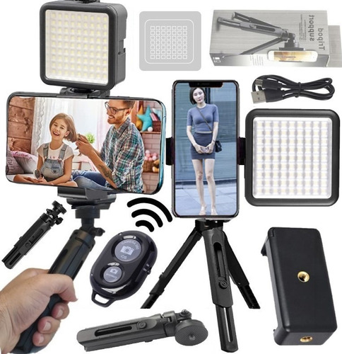 Kit Filmagem Suporte Celular Tripé Câmera Luz De Led Selfie