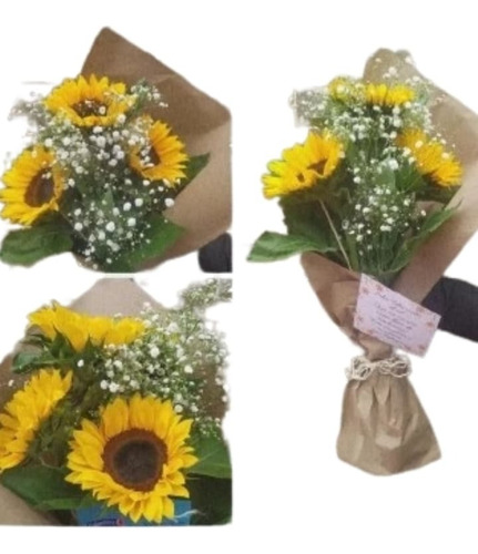 Ramo 3 Girasoles Y Gypsophila - Envio Domicilio Con Cargo 