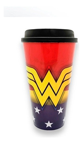 Vaso De Plastico Con Tapa Dc Wonder Woman Mujer Maravilla