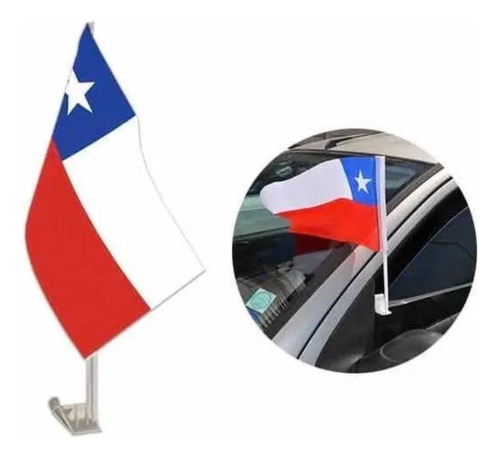 Imagen 2 de 3 de Pack 2 Banderas Chilena Para Auto Fiestas Patrias 20x28cm