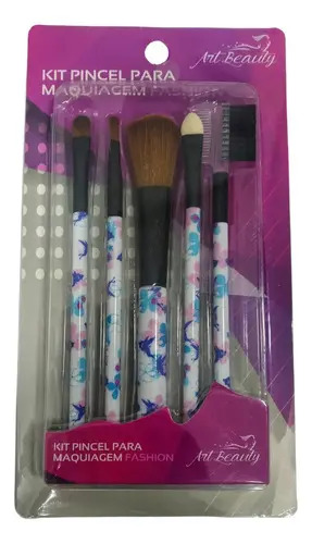 Kit Pincéis Maquiagem Art Beauty 5 Peças Cores Rosa Sintético