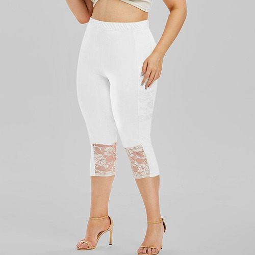 Legging Capris Con Dobladillo De Encaje De Guipur De Talla G