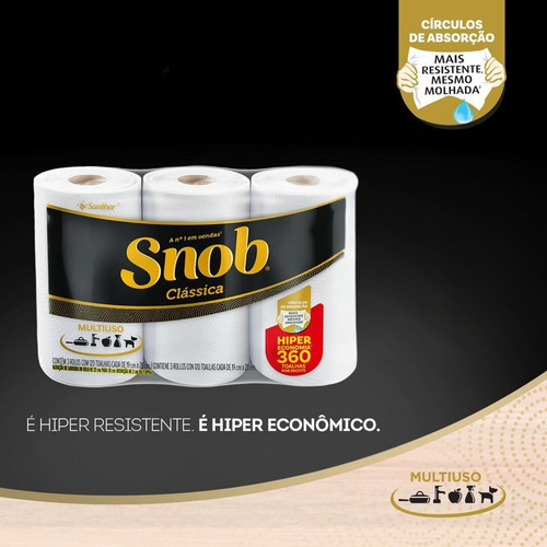 Papel Toalha Snob Folha Dupla 22cm Pacote Hiper 360 Folhas