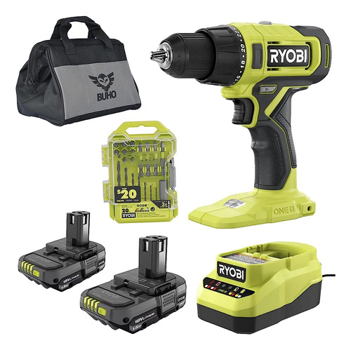 Ryobi Inalámbrico 1/2 Pulgada Taladro Atornillador Con (2) B