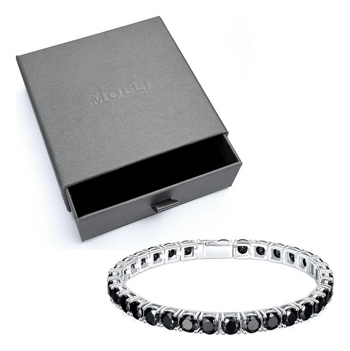 Pulseira Bracelete Luxo De Zircônia Cravejada Antialérgico Comprimento 17 Cm Cor Preto Diâmetro 5.6 Cm