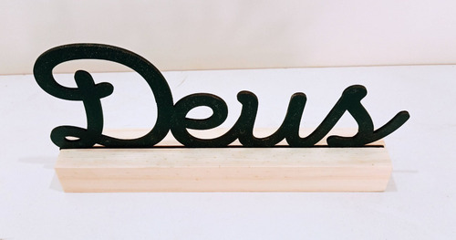 Imagem 4 de 7 de Enfeite Decorativo Palavra Deus Mdf Preto Com Base De Pinus