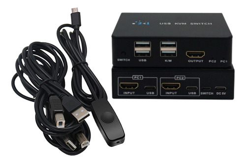 Conmutador Kvm Hdmi, Caja De 2 Puertos, Comparte 2