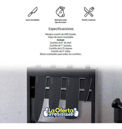 Imagen 3 de 6 de Set 4 Chuchillos + Block Soporte Wayu Asado Cocina Hogar Loi
