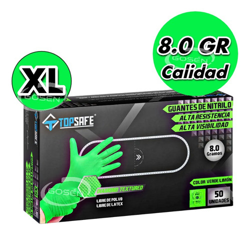 Guantes Nitrilo Verde Texturizado Profesional 8.0gr 50 Uds