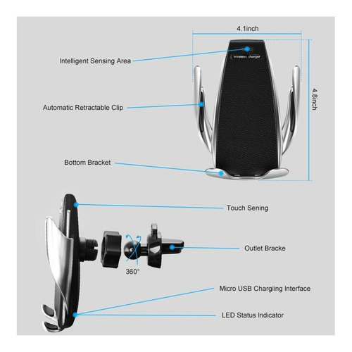 Smart Sensor Cargador Inteligente Carro Wireless Charger S5