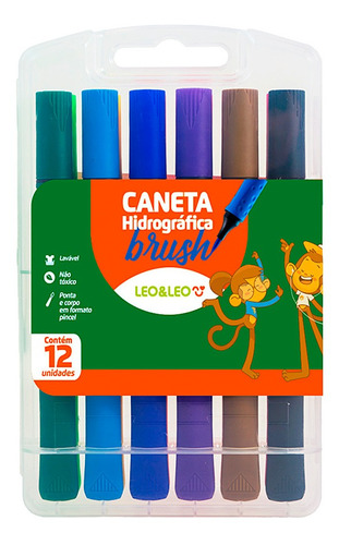 Canetinha Colorida Infantil Leo&leo Brush 12 Unidades