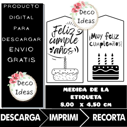Imagen 2 de 5 de Kit Imprimible 01 Feliz Cumpleaños Tag Etiqueta Emprendedor