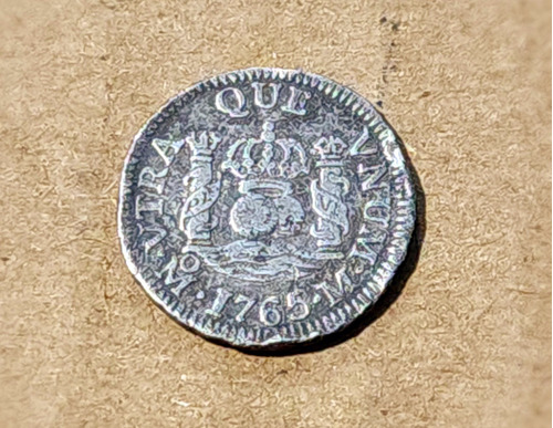 Moneda 1/2 Real Columnaria Plata Original 1765 Mexico Mo