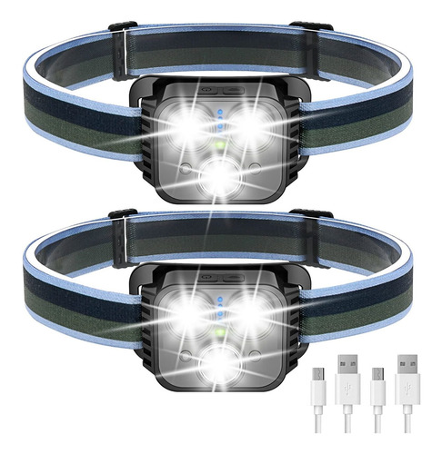 Linterna Frontal Recargable 2 Led Sensor Movimiento 1200