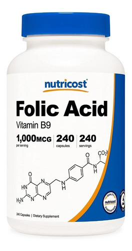 Nutricost Ácido Fólico (b9) 1000 Mcg 240 Cápsulas