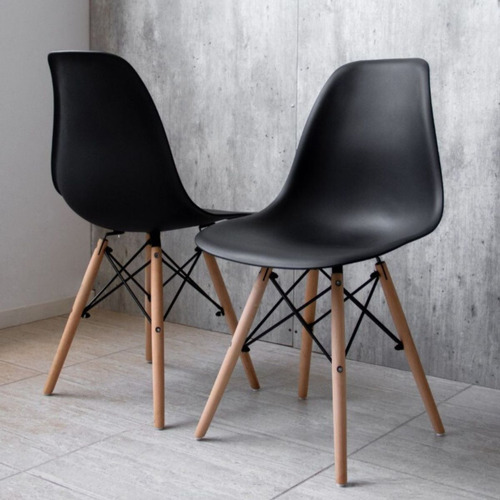 Juego Comedor Nórdico Mesa Escandinava 140 + 4 Sillas Eames Color Negro Diseño De La Tela De Las Sillas Liso