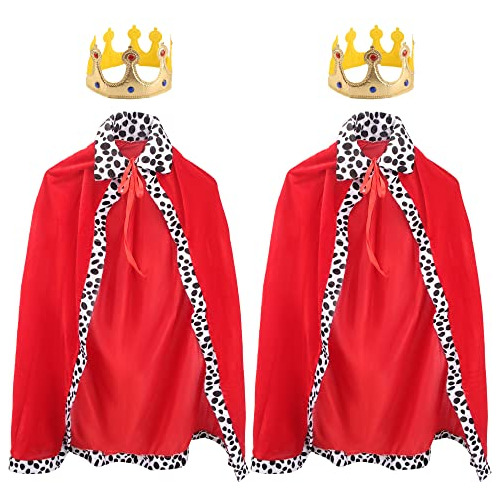 Cotiny 2 Pack Kids King Costume Set King Cape Queen Robe Red