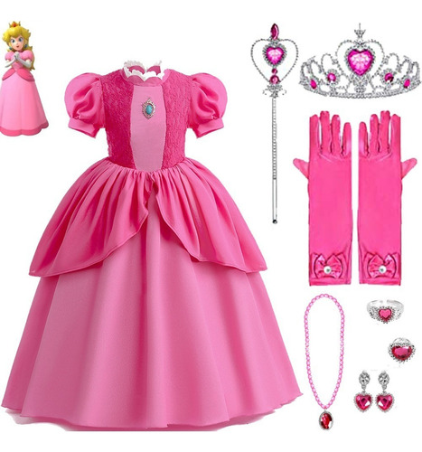 A*gift Set De Vestido De Princesa Peach Halloween Super Brother Cosplay Regalo Para Niña