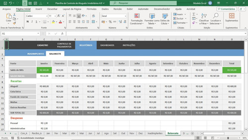 Planilha De Controle De Aluguéis Imobiliários 4.0