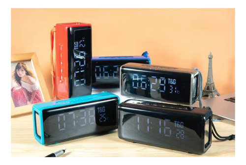 Bocina T&g Bluetooth Tg-174 Con Pantalla Led Reloj Y Alarma Turquesa