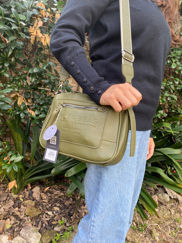 Cartera Bandolera Eco Cuero Skora Verde Musgo Níquel Verde Musgo