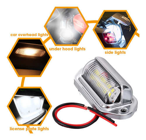 Lámpara Trasera Led Blanca Impermeable Para Matrícula, 2 Uni