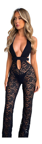 Mono Transparente Encaje Sexy Con Cuello Halter Para Mujer