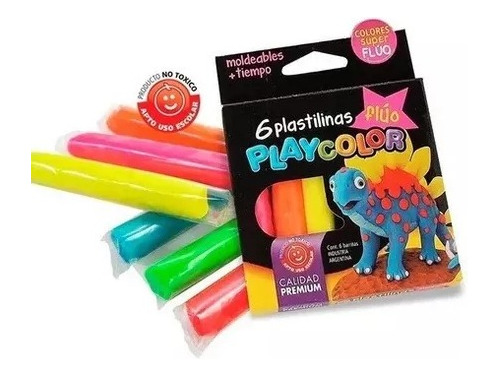 Imagen 2 de 3 de Plastilinas Fluo Playcolor X 6 Colores Surtidos No Toxico