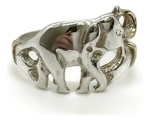 Anillo Elefante De Plata Y Oro T16 Amuleto (av12)