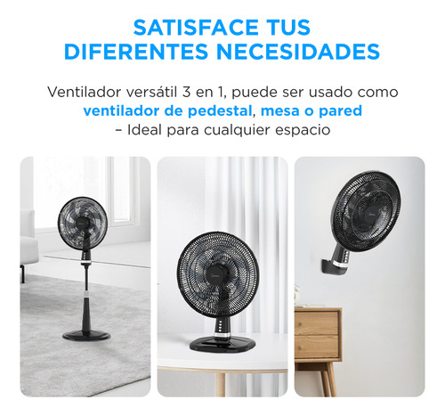 Ventilador FlexiCool Midea 18"/45 cm, 3-1 de Pedestal, Piso y Pared, 3 Velocidades, Oscilacion 85°.