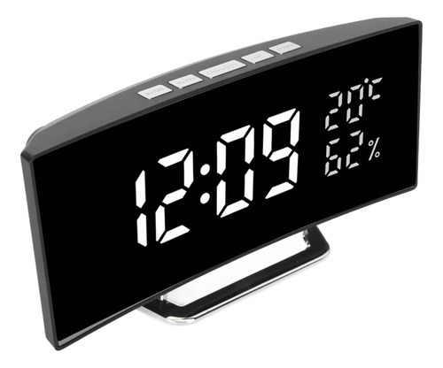 Reloj Despertador Digital, Espejo Led Curvo, Retroiluminació