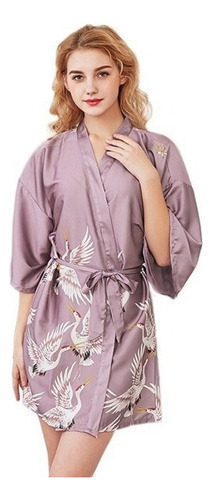 Bata For Novias Dama Satén Estampado Kimono Japonés .