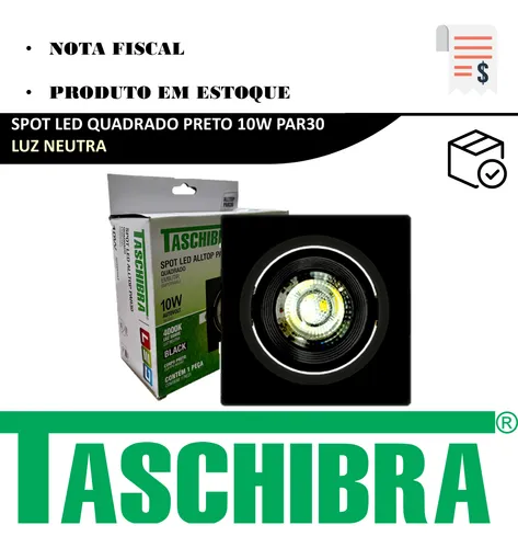 Kit 5 Spot Quadrado Preto Embutir 10w Branco Neutro 4000k