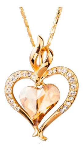 Collar De Mujer Corazón De Fuego, Bañado Oro Cristales Lb