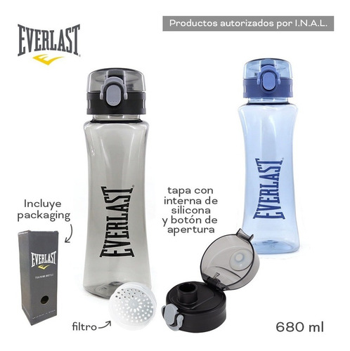 Imagen 1 de 7 de Botella Plastica Everlast Training Gym Con Tapa Filtro 680ml