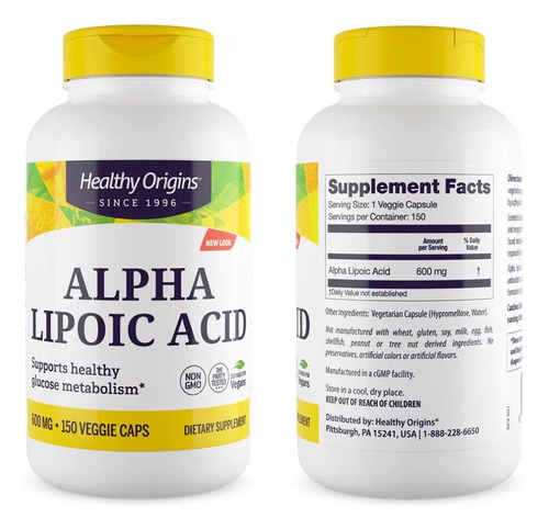 Ácido Alfa Lipoico 600 Mg - 150 Cápsulas Healthy Origins