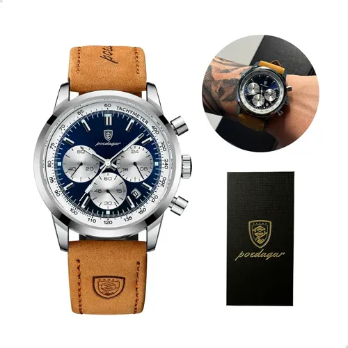 Relógio Poedagar Masculino Pulseira Em Couro