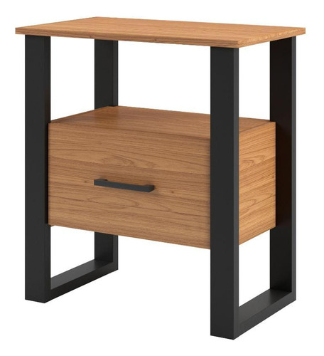 Mesa De Cabeceira 1 Gaveta 100% Mdf Freijo/preto Fosco F37 Cor Marrom-claro