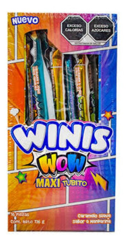 Winis Maxi Wow Tubito Caramelo Suave Mandarina 16 Pack 176g