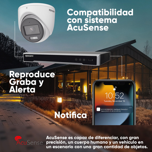 Epcom Kit De 4 Camaras De Seguridad Metalicas Con Microfono Turret 3k Imagen A Color 24/7 Para Uso Exterior + Dvr 4ch Turbohd Con Detección De Movimiento Y Salida De Alarma Ev8004e3k-plus-sc+2tb