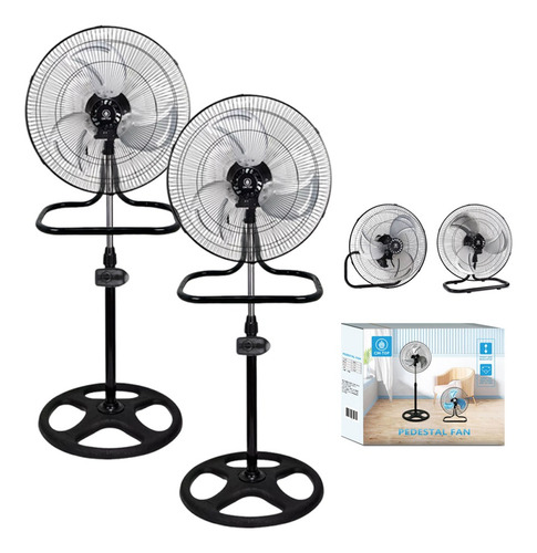 Set 2 Ventilador De Pedestal Pie Pared Piso 18 PuLG 3 En 1 Cm-top Aspas Metalico 3 Velocidades Estructura Negro 75w Para Industrial Casa Oficina