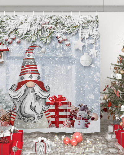 Copo De Nieve Elfo Árbol De Navidad Cortina De Ducha Set