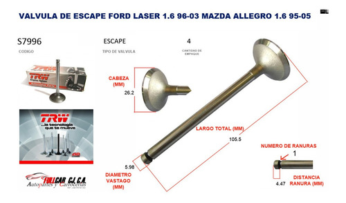 Valvula De Escape Ford Laser 1.6 96-03 Mazda Allegro 1.6 95-