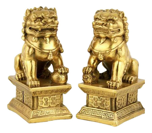 2 Figuras Decorativas De León Y Perro Fu, 9 Cm X 6 Cm X 16